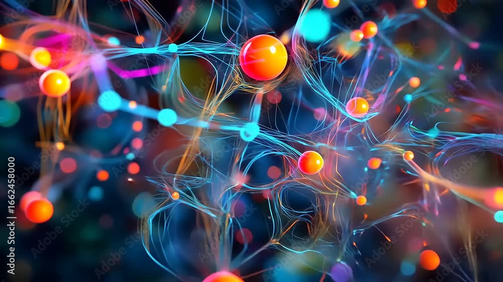 Aufkleber colorful abstract representation of interconnected particles and energy flows in a digital universe