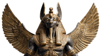 Egyptian sun god statue, isolated on a Transparent background, PNG file.