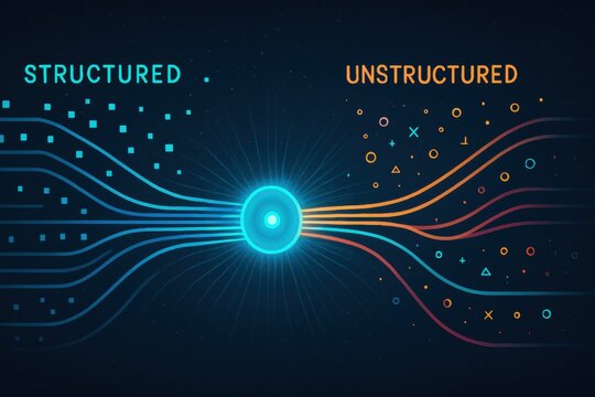 Visual representation showcasing structured and unstructured data convergence concept using lines - Powered by Adobe