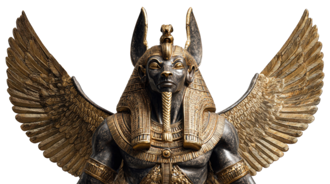 Egyptian sun god statue, isolated on a Transparent background, PNG file. - Powered by Adobe