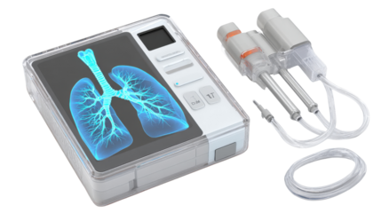 Digital respiratory monitor with high-accuracy sensors, isolated on a Transparent background, PNG file.