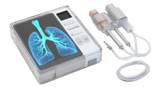 Digital respiratory monitor with high-accuracy sensors, isolated on a Transparent background, PNG file.