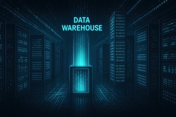 Digital Data Warehouse Concept with Servers and Information Technology Illustration