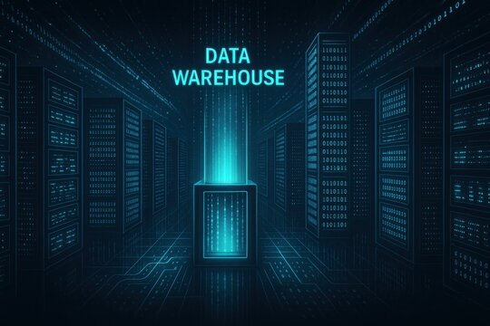 Digital Data Warehouse Concept with Servers and Information Technology Illustration - Powered by Adobe
