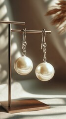 Elegant Pearl Earrings Display Jewelry Studio Product Photography Soft Lighting Close-up Fashion Accessory