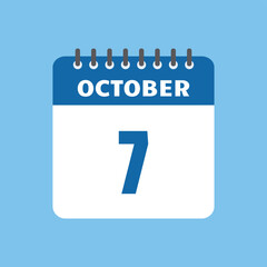october 7 calendar icon Vector page month design