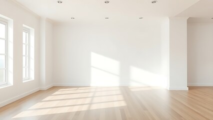 Obraz premium Minimalist living room with clean lines and natural light, showcasing contemporary interior design.