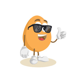 Fototapeta premium Stylish Brown Egg Character Mascot Wearing Sunglasses and Giving Thumbs Up For Premium Quality Success