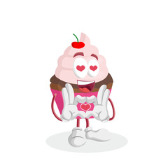 Obraz premium Romantic Pink Cupcake Character Mascot With Heart Eyes Expressing Passion For Sweet Desserts and Bakery Love