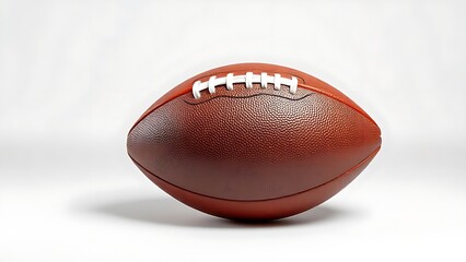 An American football on white, highlighting detailed leather texture under studio lighting.