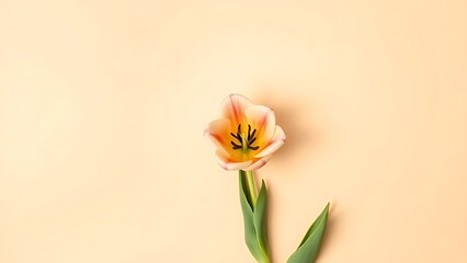 Single tulip on a beige background, embodying simplicity and elegance in floral arrangement.