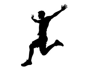 silhouette of young man landing, jumping man symbol isolated on white background
