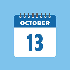 october 13 calendar icon Vector page month design