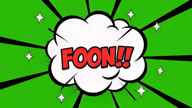 Cartoon explosion with graphic cloud text on green screen animated background