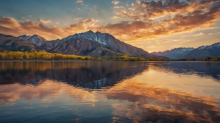 Fototapeta premium Mountain lake reflecting vibrant sunset colors