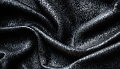 Obraz premium Close-up of smooth, shiny black satin fabric with elegant folds and luxurious texture