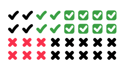 Checkmark and X Symbols Representing Approval, Success, and Failure