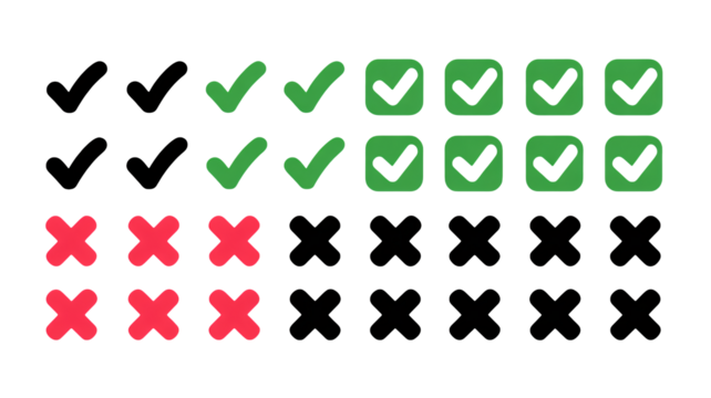 Checkmark and X Symbols Representing Approval, Success, and Failure