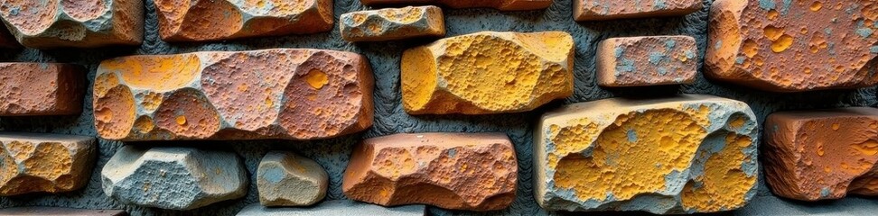 Rough stone wall, lichen-stained, abstract rock texture, wild, macro, wall