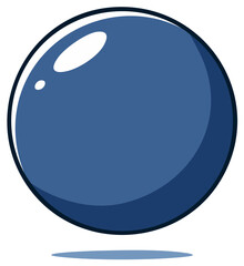 Glossy Blue Sphere Floating Above with Shadow A Cartoon Style Illustrated Design