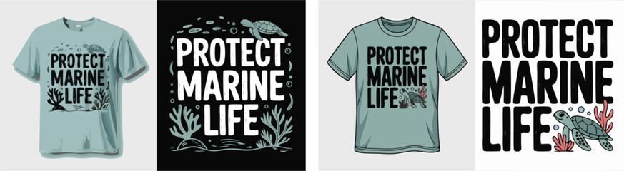 Naklejka premium Protect Marine Life TShirt Designs Featuring Sea Turtles and Coral Illustration for Ocean Conservation