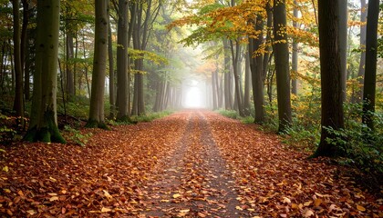 Fototapeta premium Misty Autumn Forest Pathway