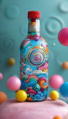 Psychedelic Bottle Art with Swirling Colors and Ornate Details