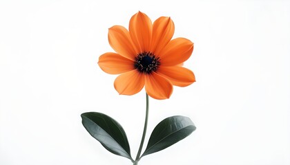 Orange Flower with Dark Center Against White Background