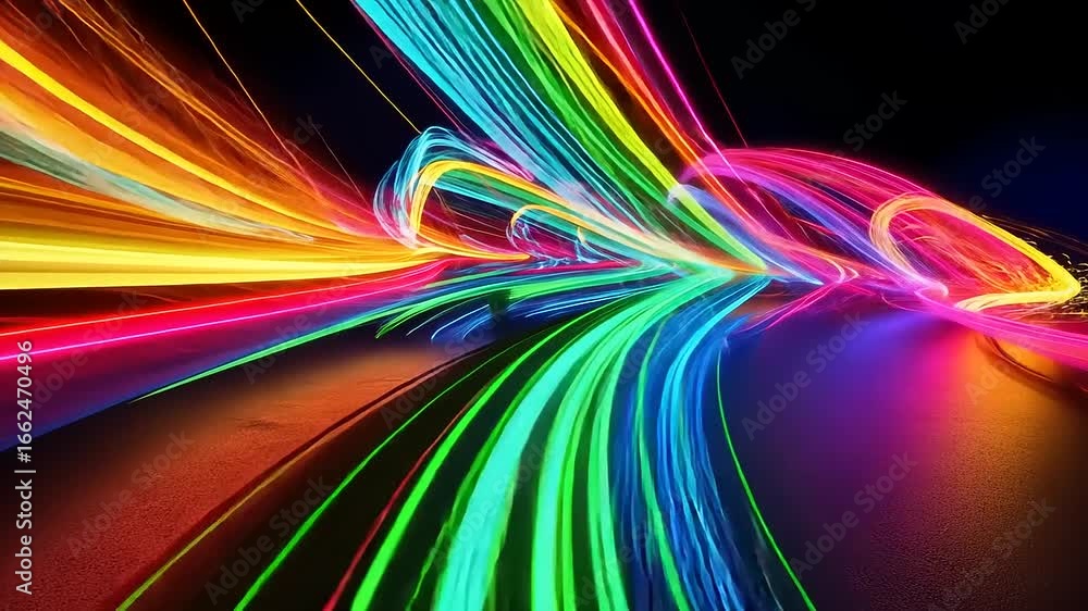 Poster vibrant light trails swirl across a dark background, creating a dynamic and colorful abstract scene