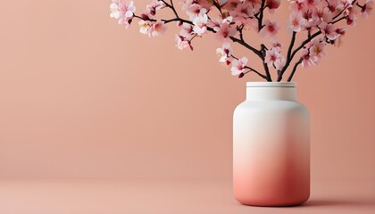 Minimalist Still Life With Gradient Jar And Cherry Blossoms