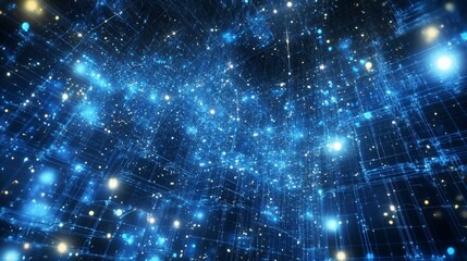 Obraz premium Abstract digital network; glowing blue grid with particles