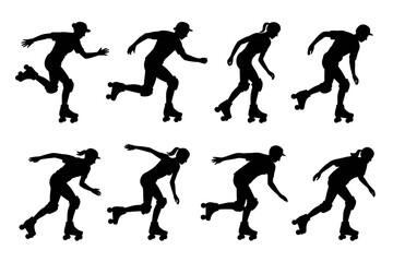 Roller Skating Silhouette Vector Skater Poses Collection