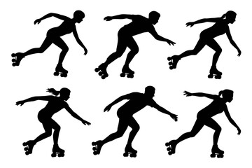 Roller Skating Silhouette Vector Skater Poses Collection