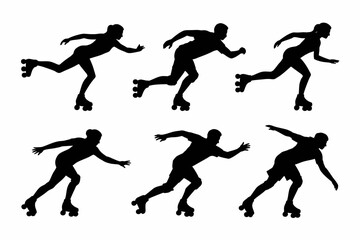Roller Skating Silhouette Vector Skater Poses Collection