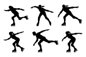 Roller Skating Silhouette Vector Skater Poses Collection