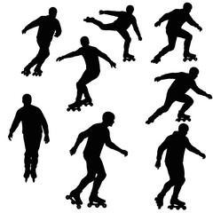 Roller Skating Silhouette Vector Skater Poses Collection