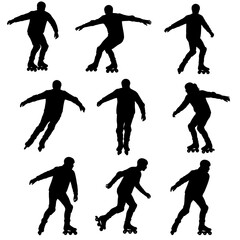 Roller Skating Silhouette Vector Skater Poses Collection