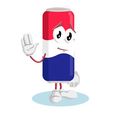 Fototapeta premium Blue And Red Soda Can Character Waving His Hand To Say Hello
