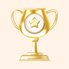Iconic Gold Trophy Cup Featuring Star Badge Ideal for Digital Rewards and Success Medals