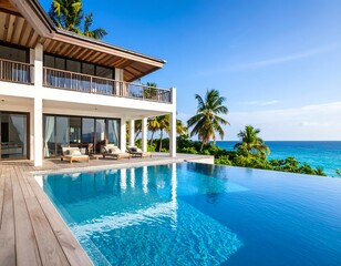 Fototapeta premium Tropical beachfront villa with infinity pool