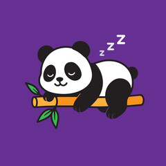A funny panda is illustrated sleeping peacefully on bamboo in vector cartoon style, colorful and lively, designed with flat graphics, suitable for stickers.