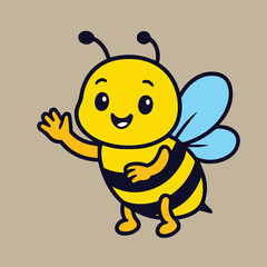 This colorful vector cartoon artwork features an adorable bee character, drawn in flat design, ideal for sticker usage and fun modern creative graphic projects.