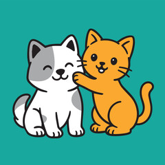 A funny dog and cat are illustrated playing cheerfully in vector cartoon style, colorful and lively, designed with flat graphics, suitable for cute stickers.