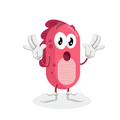 A red monster-like character with a shocked or surprised expression, with its hands up in a gesture of disbelief and its mouth wide open