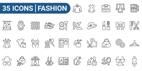 Fashion line icon set. Outline icon collection. Editable stroke. Vector illustration