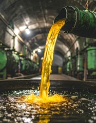 Fototapeta premium Industrial oil transfer in a dark tunnel