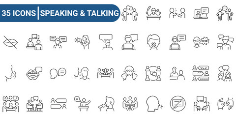 Speaking, talking line icon set. Outline icon collection. Editable stroke. Vector illustration