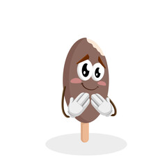 A cute cartoon ice cream bar with a shy, modest expression, holding its hands close to its chest