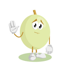 A shy and awkward cartoon melon, holding its hands together with a bashful expression. This character is ideal for conveying shyness, embarrassment, or timidness in digital art and storytelling
