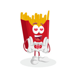 A very happy french fries character with heart-shaped eyes, looking joyful and excited
